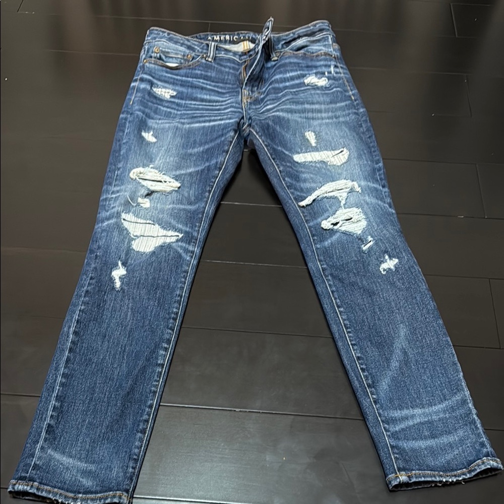 American Eagle Outfitters Blue Distressed Skinny Jeans